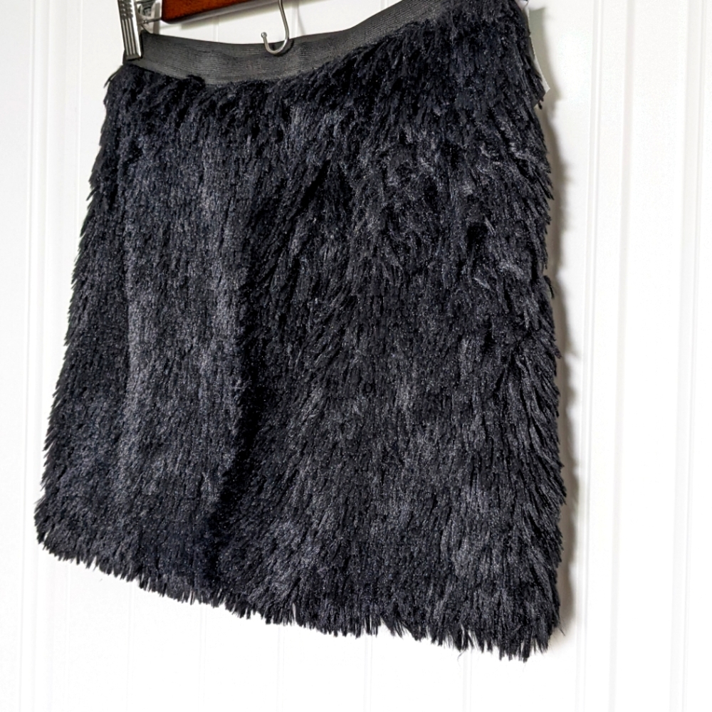 Anthro Small Black Faux Fur Mini Skirt 'Petticoat Alley' Lined EUC Festival BOHO